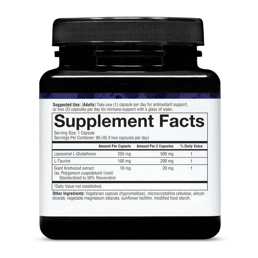 Youtheory Liposomal Glutathione with Resveratrol capsules pack for easy daily supplementation