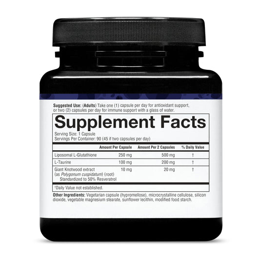 Youtheory Liposomal Glutathione with Resveratrol capsules pack for easy daily supplementation