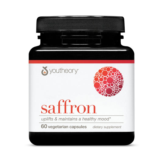 Youtheory Saffron bottle pour for easy on-the-go energy support