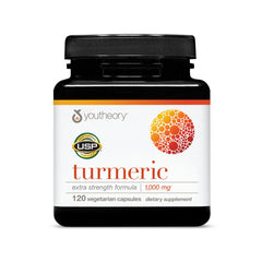 Youtheory Turmeric Extra Strength 1000mg bottle for daily wellness.