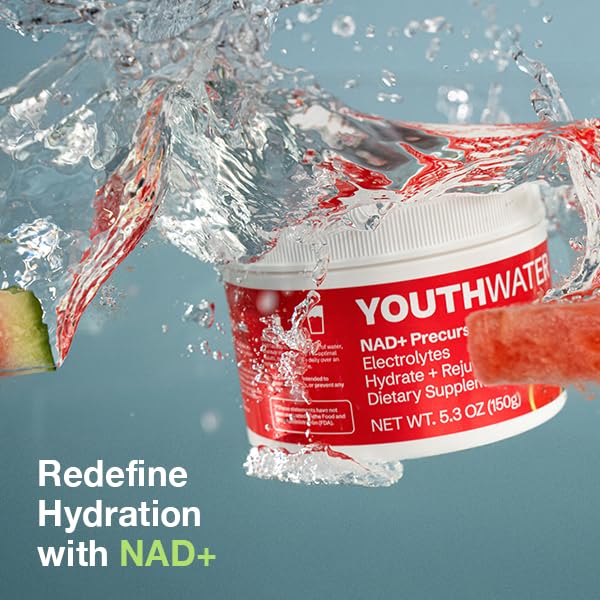 YOUTHWATER NAD+ bottle on desk ready for daily hydration routine