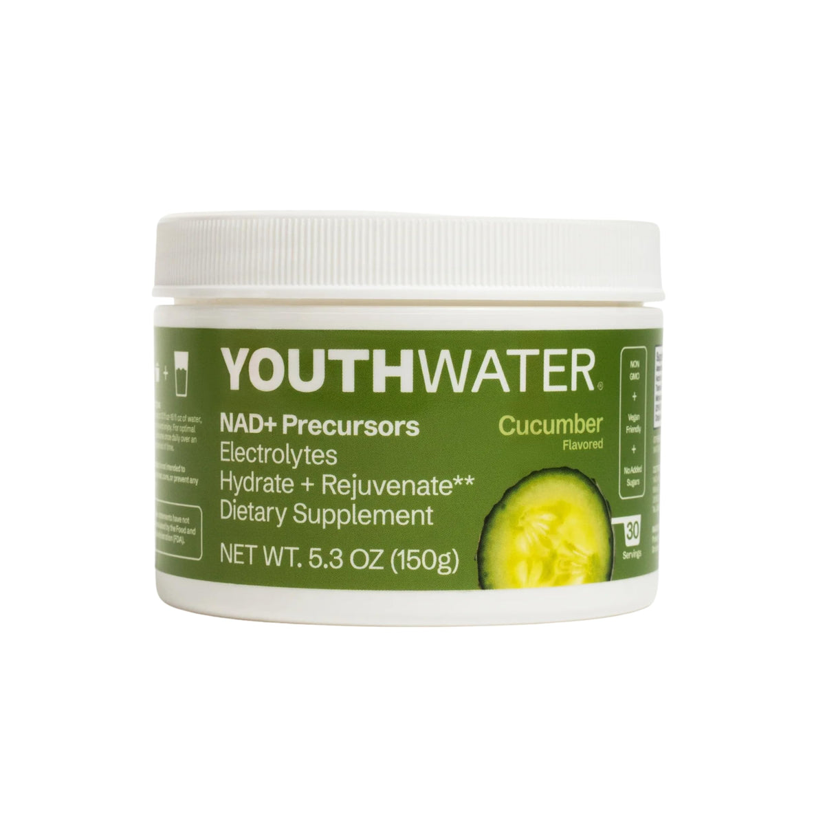 YOUTHWATER NAD+ Cucumber bottle pour supports refreshing hydration after workouts.