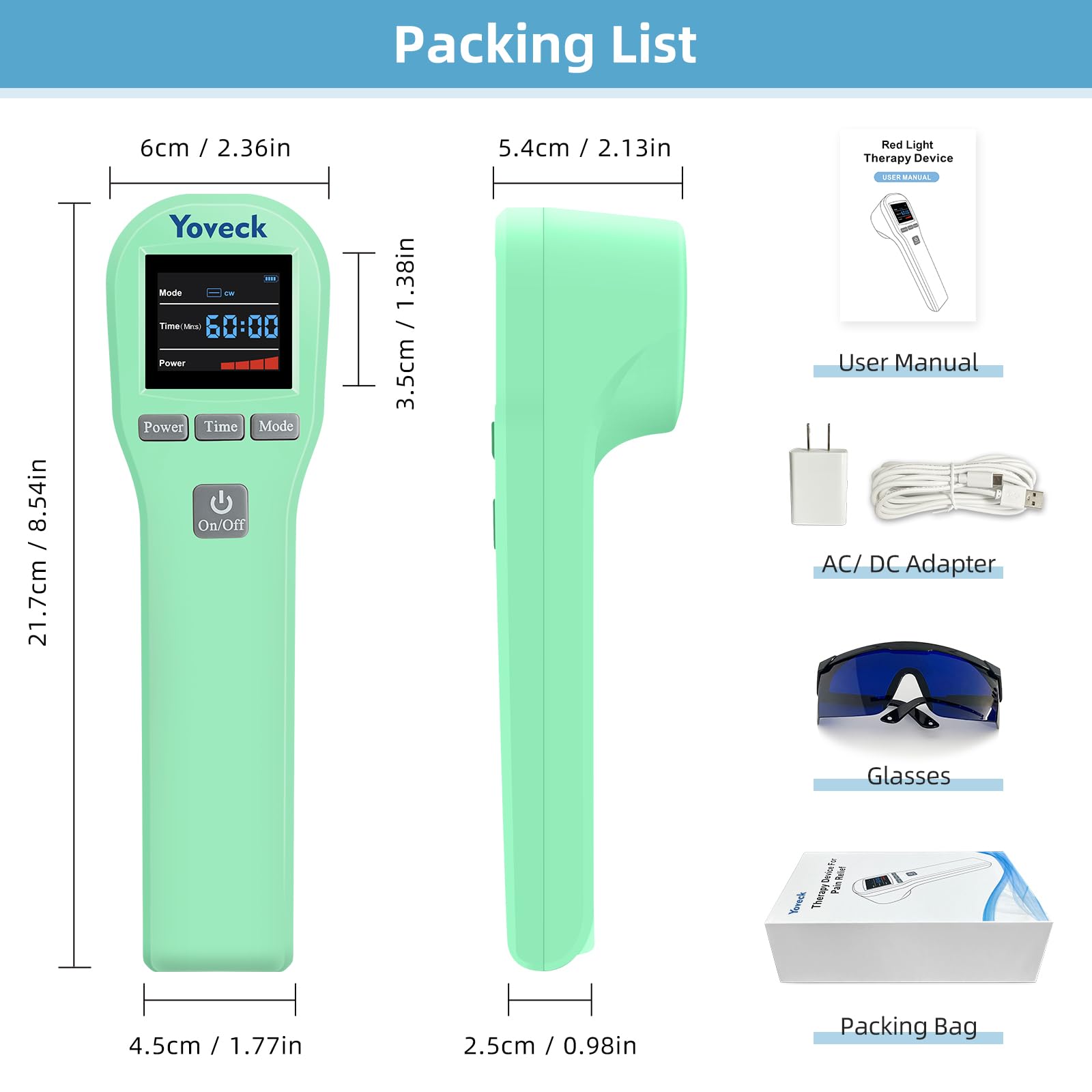 Yoveck device pack with glasses and charging adapter