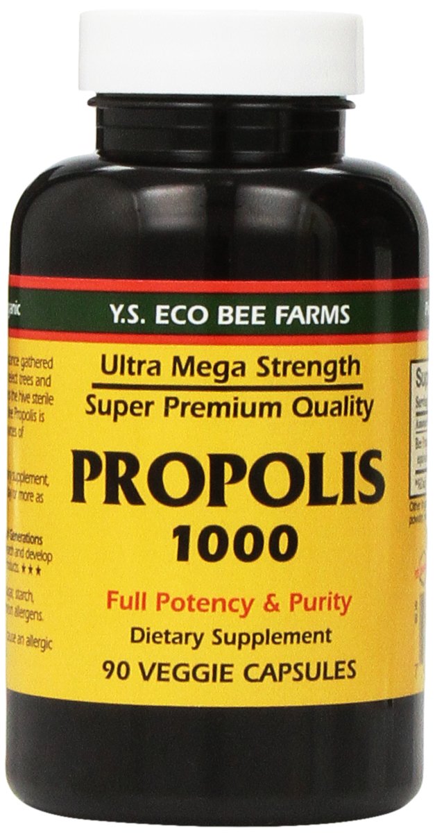 YS Eco Bee Farms Propolis Raw 1000mg bottle, premium propolis supplement for daily wellness