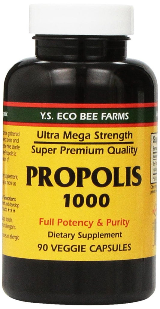 YS Eco Bee Farms Propolis Raw 1000mg bottle, premium propolis supplement for daily wellness