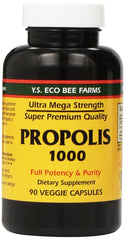YS Eco Bee Farms Propolis Raw 1000mg bottle, premium propolis supplement for daily wellness