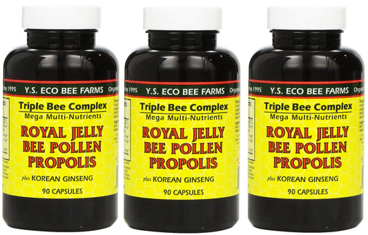 Y.S. Eco Bee Farms royal jelly bottle suggests natural energy support.