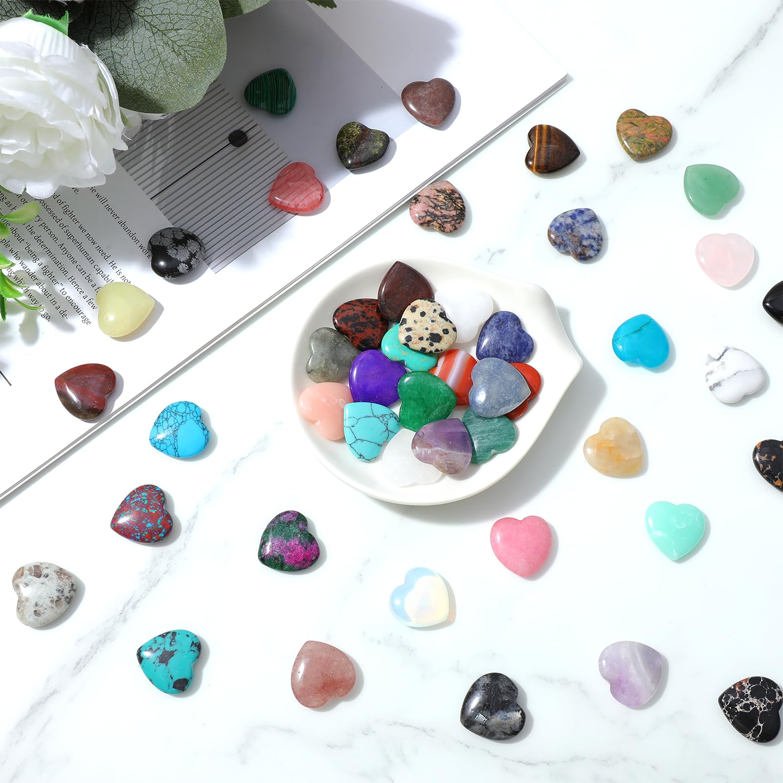 Yuanan rose quartz and amethyst heart stones for calming energy