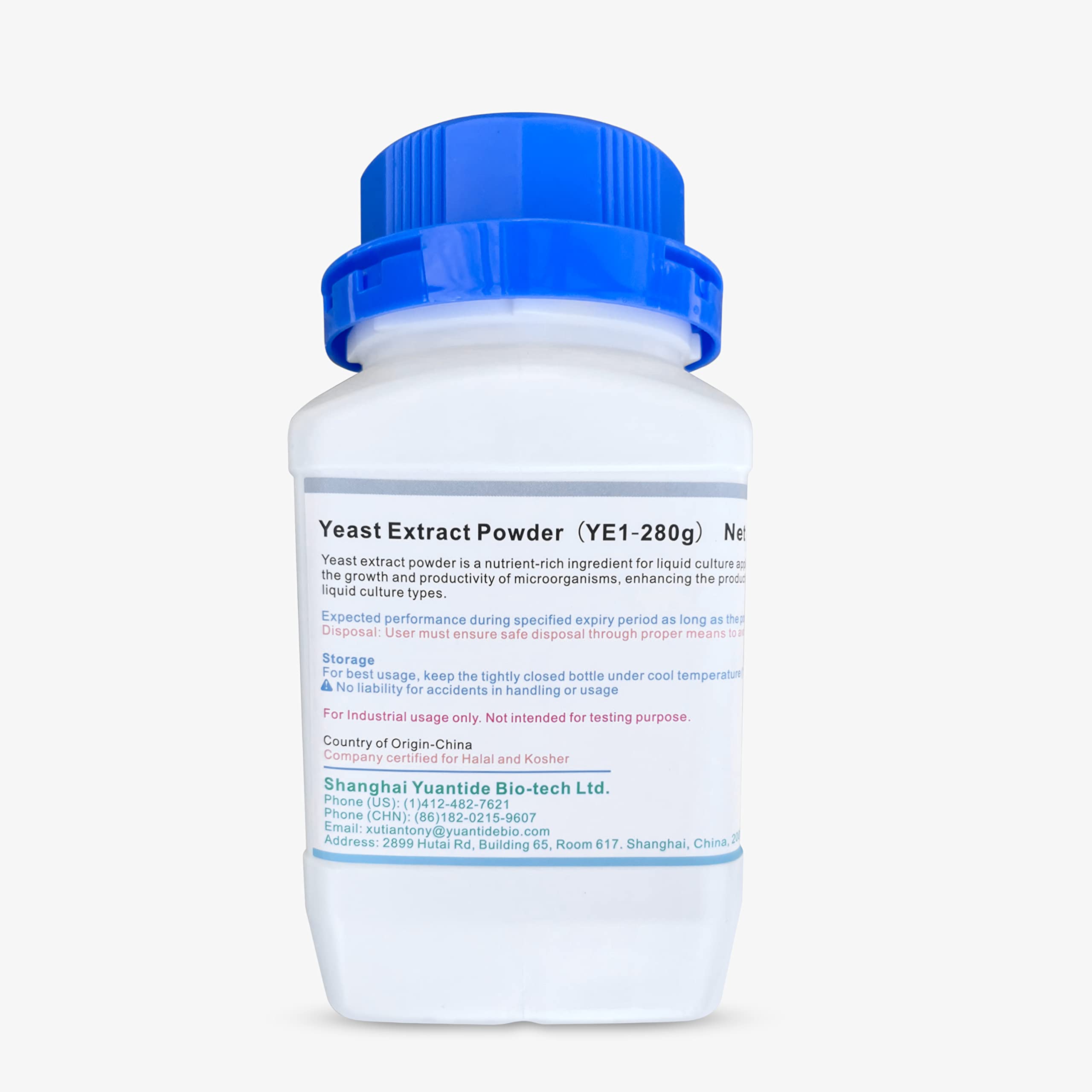 Yuantide Yeast Extract YC01 powder bottle supporting microbial culture growth.