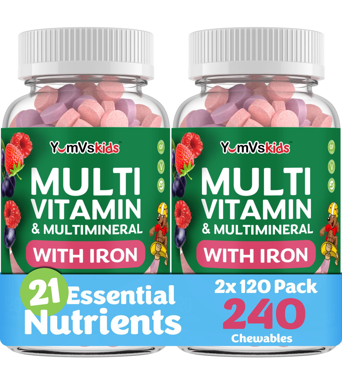 YUM-V'S Kids Multivitamin bottle with grape chewables for daily immune support.