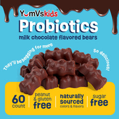 YUM-V'S chocolate bears in foil packets for convenient on-the-go probiotic boosts.