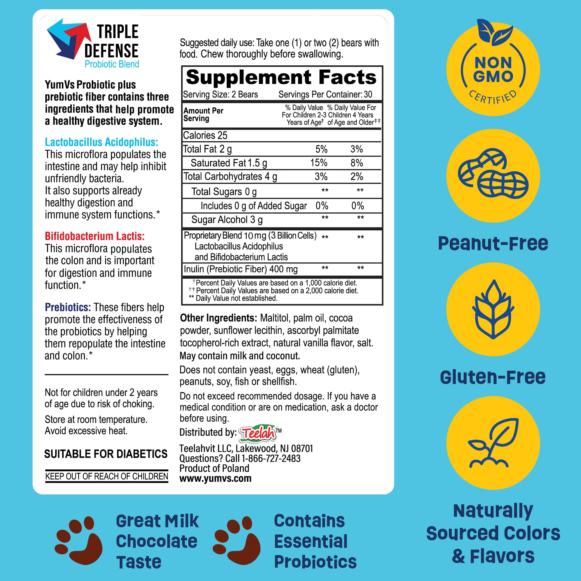 YUM-V'S non-GMO chocolate bears are peanut-free and gluten-free.