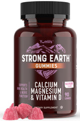 YUM-V'S Strong Earth raspberry gummies close-up highlighting flavor and daily wellness use.
