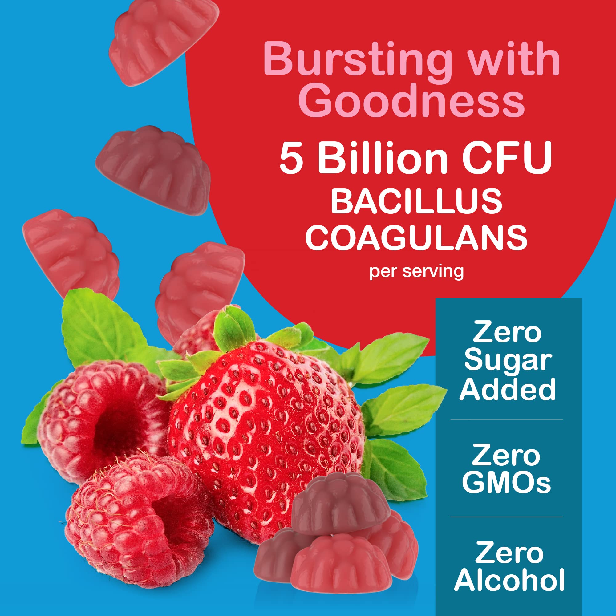 YUM-V'S Strawberry flavor gummies highlight zero sugar, tasty probiotic intake