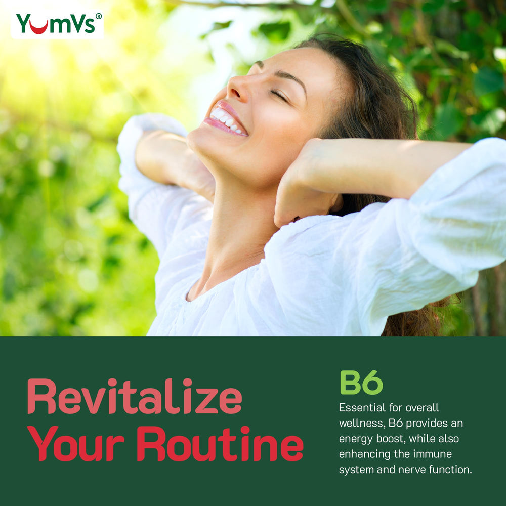 YUM-V'S bottle highlights Non-GMO, gluten-free, gelatin-free.