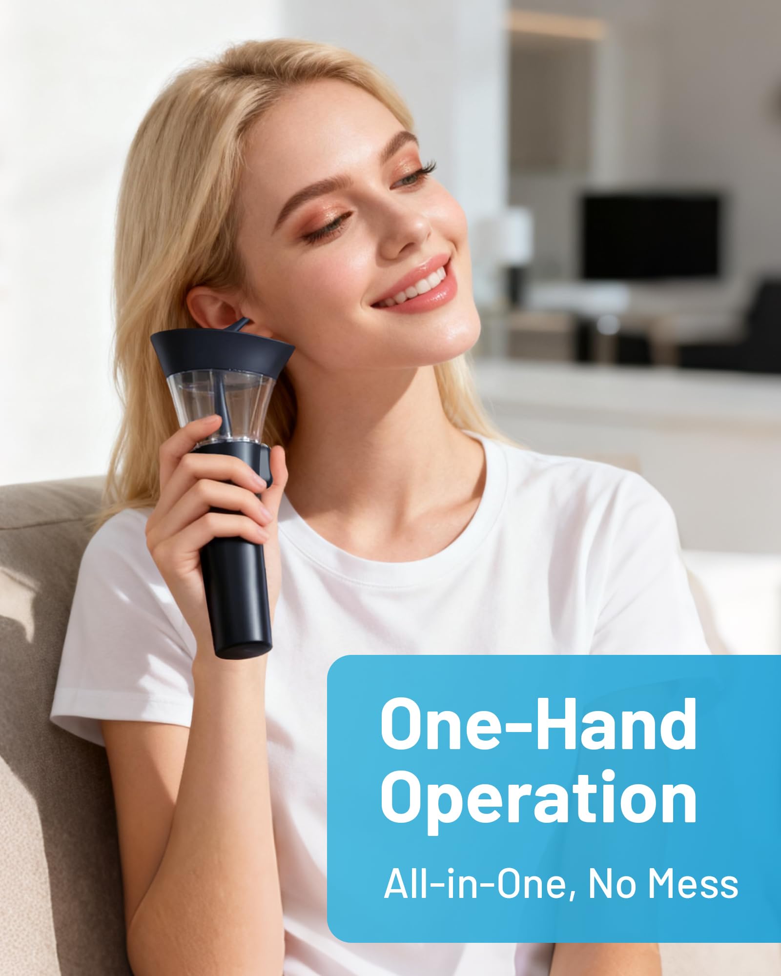 Yumika Ear Wax Removal Kit shows hand-controlled water flow for gentle irrigation