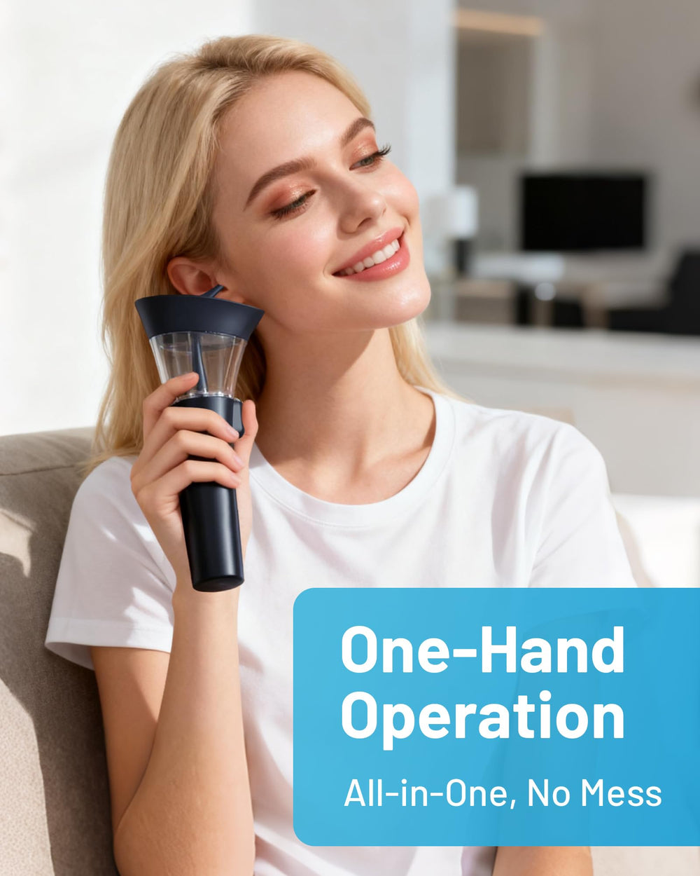 Yumika Ear Wax Removal Kit shows hand-controlled water flow for gentle irrigation