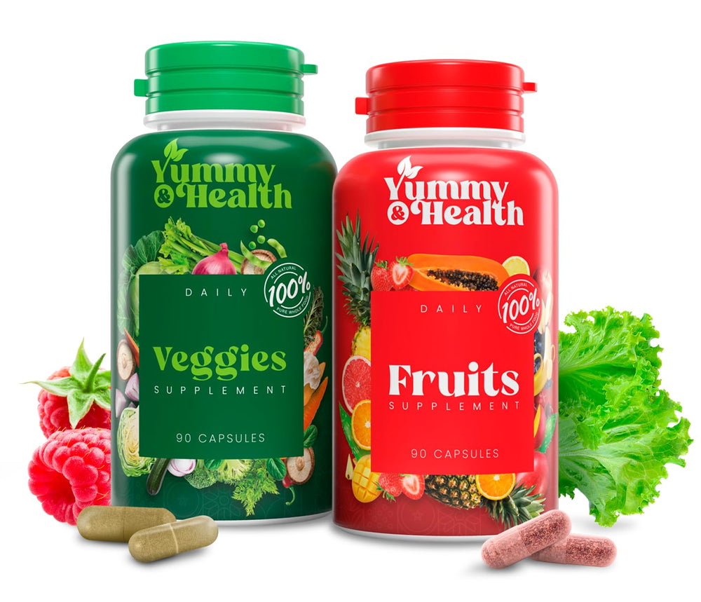 Yummy and Health fruits and veggies capsules bottle for daily nutrition.