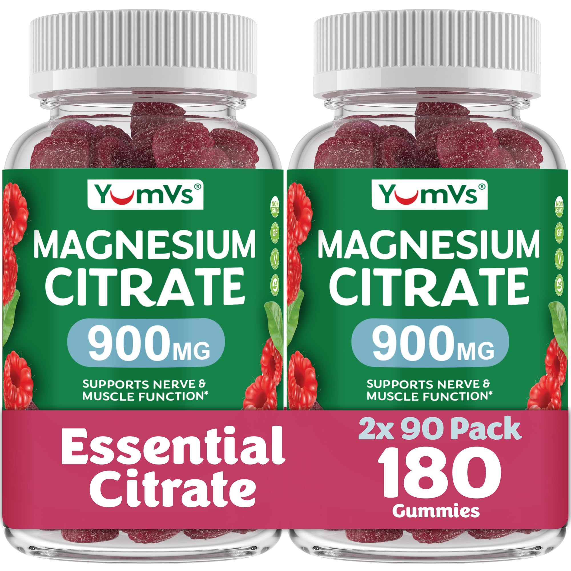 YUM-V'S Magnesium Citrate Gummies bottle in raspberry flavor for daily support.