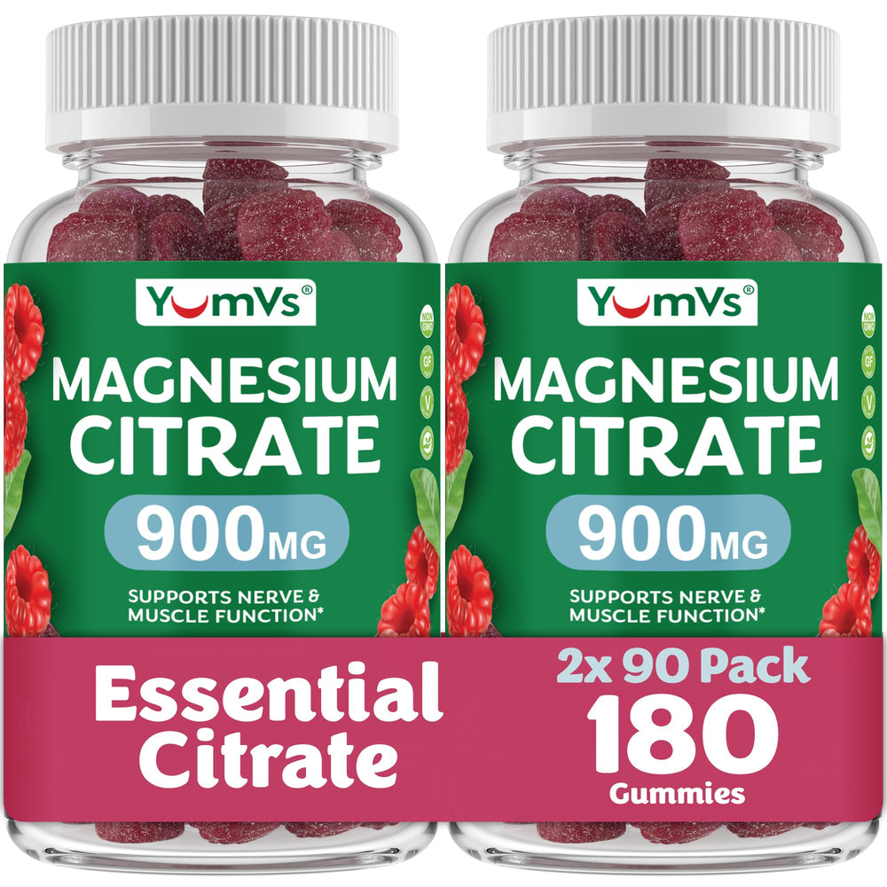 YUM-V'S Magnesium Citrate Gummies bottle in raspberry flavor for daily support.