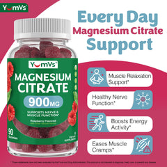 YUM-V'S Magnesium Citrate Gummies closeup with chewy texture and raspberry flavor.