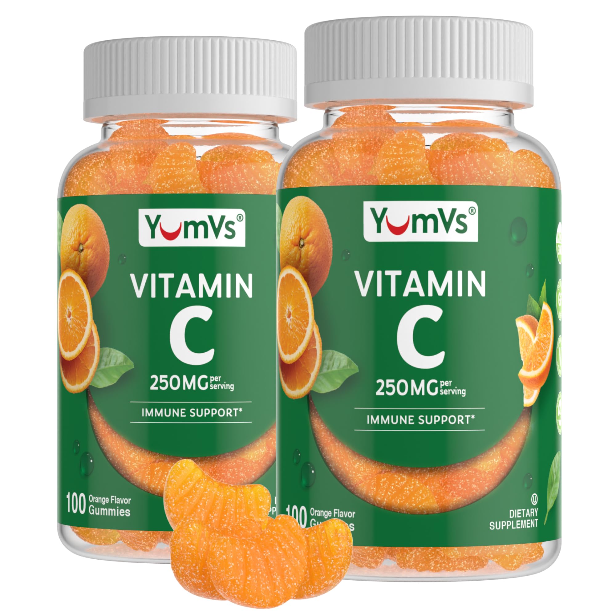 YumVs Vitamin C Gummies bottle front view highlighting orange flavor and immune support