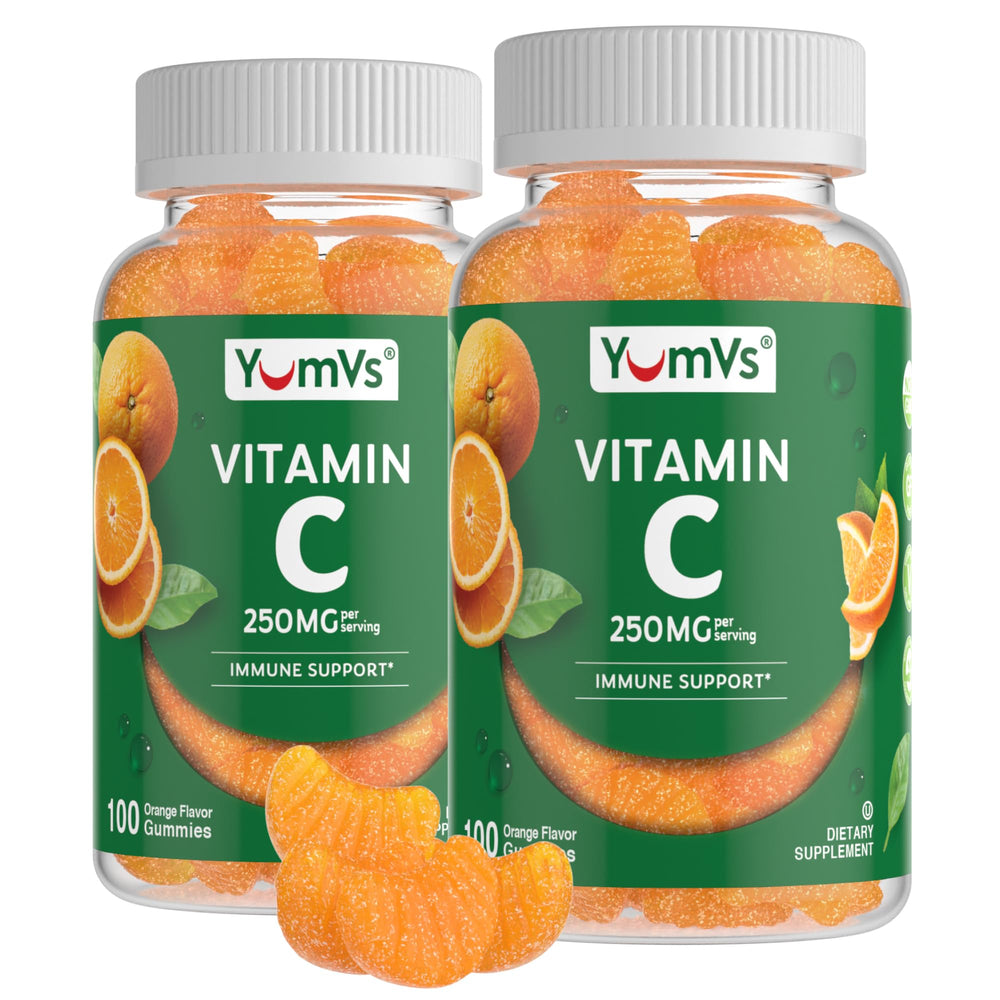 YumVs Vitamin C Gummies bottle front view highlighting orange flavor and immune support