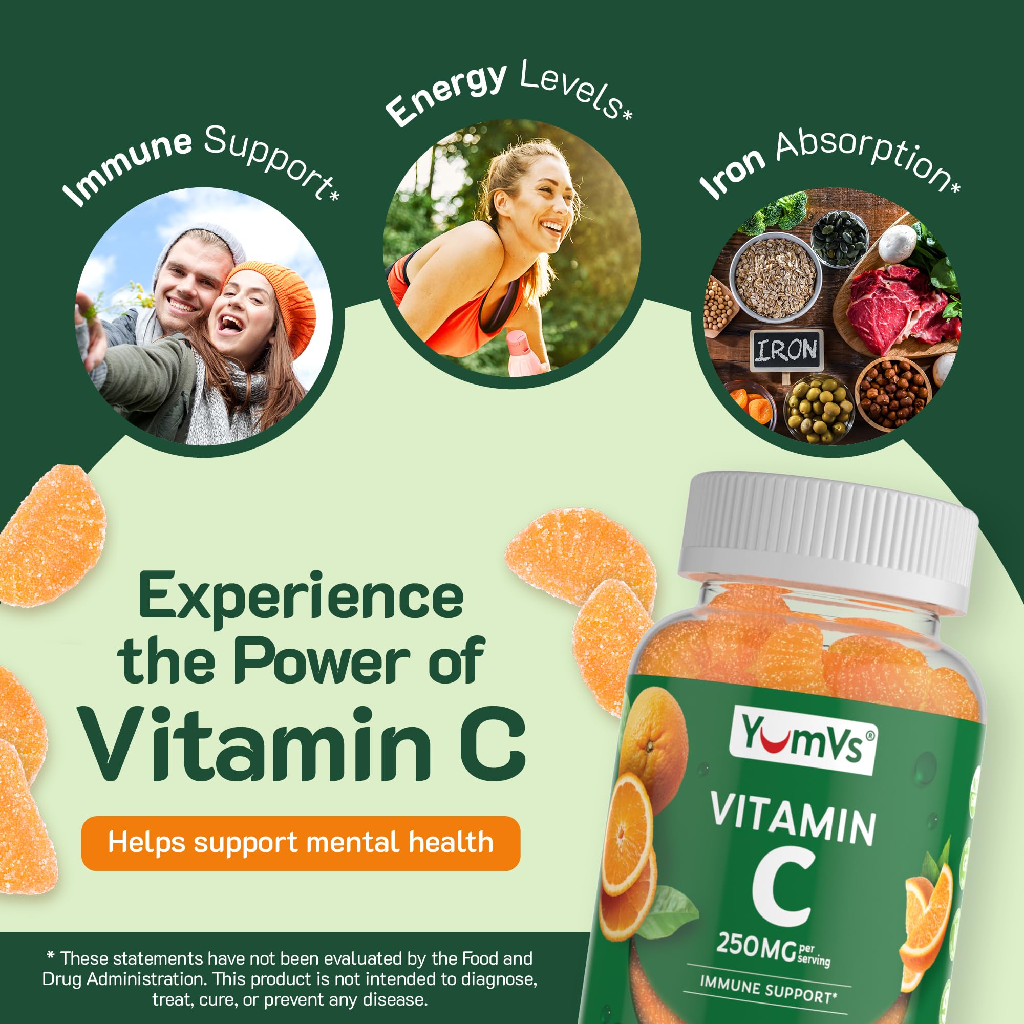 YumVs Vitamin C Gummies bottle pour into hand for easy dosing