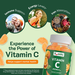 YumVs Vitamin C Gummies bottle pour into hand for easy dosing