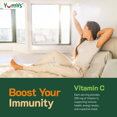 YumVs Vitamin C Gummies orange flavor image highlights fruity taste