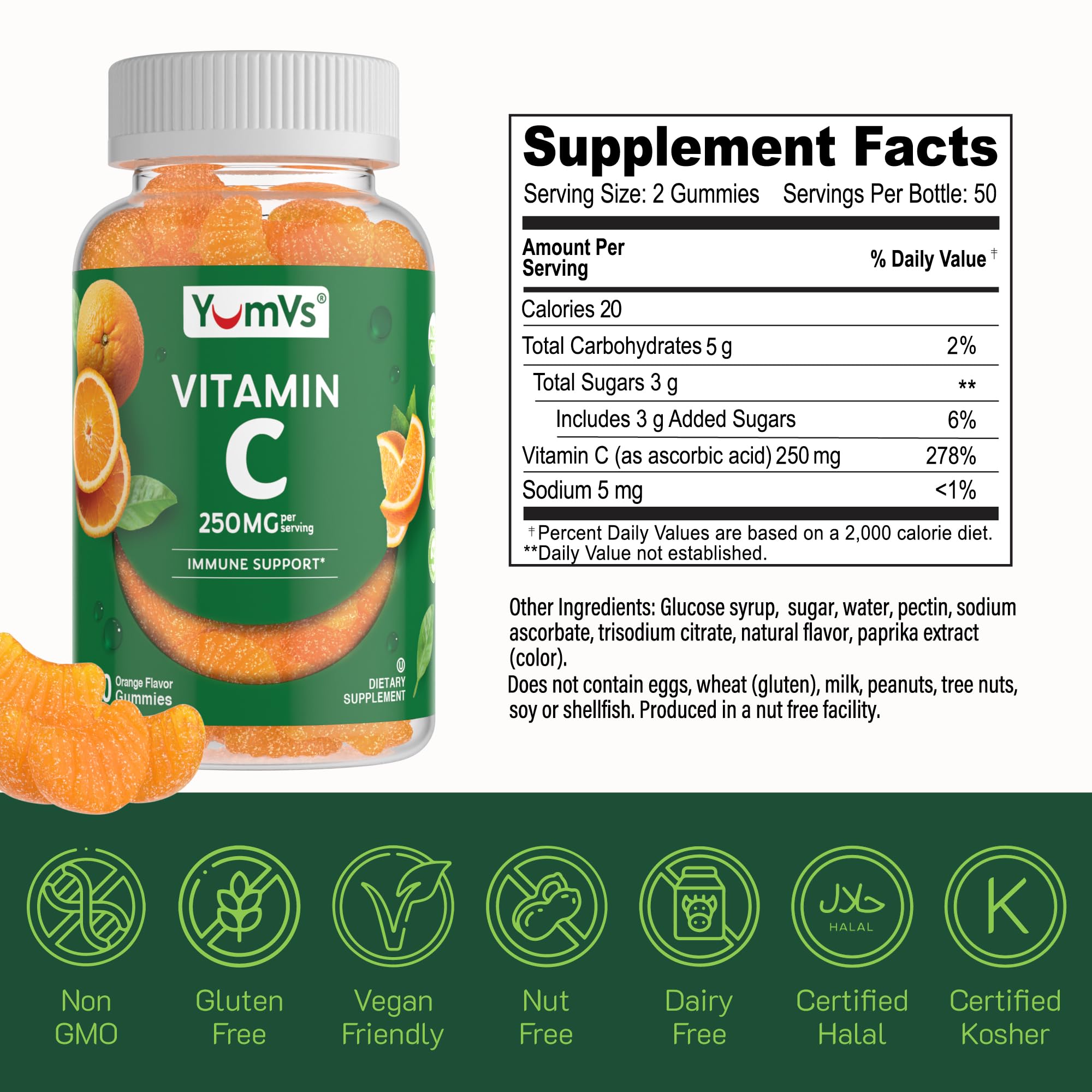 YumVs Vitamin C Gummies close-up texture suggests chewable, pleasant consistency