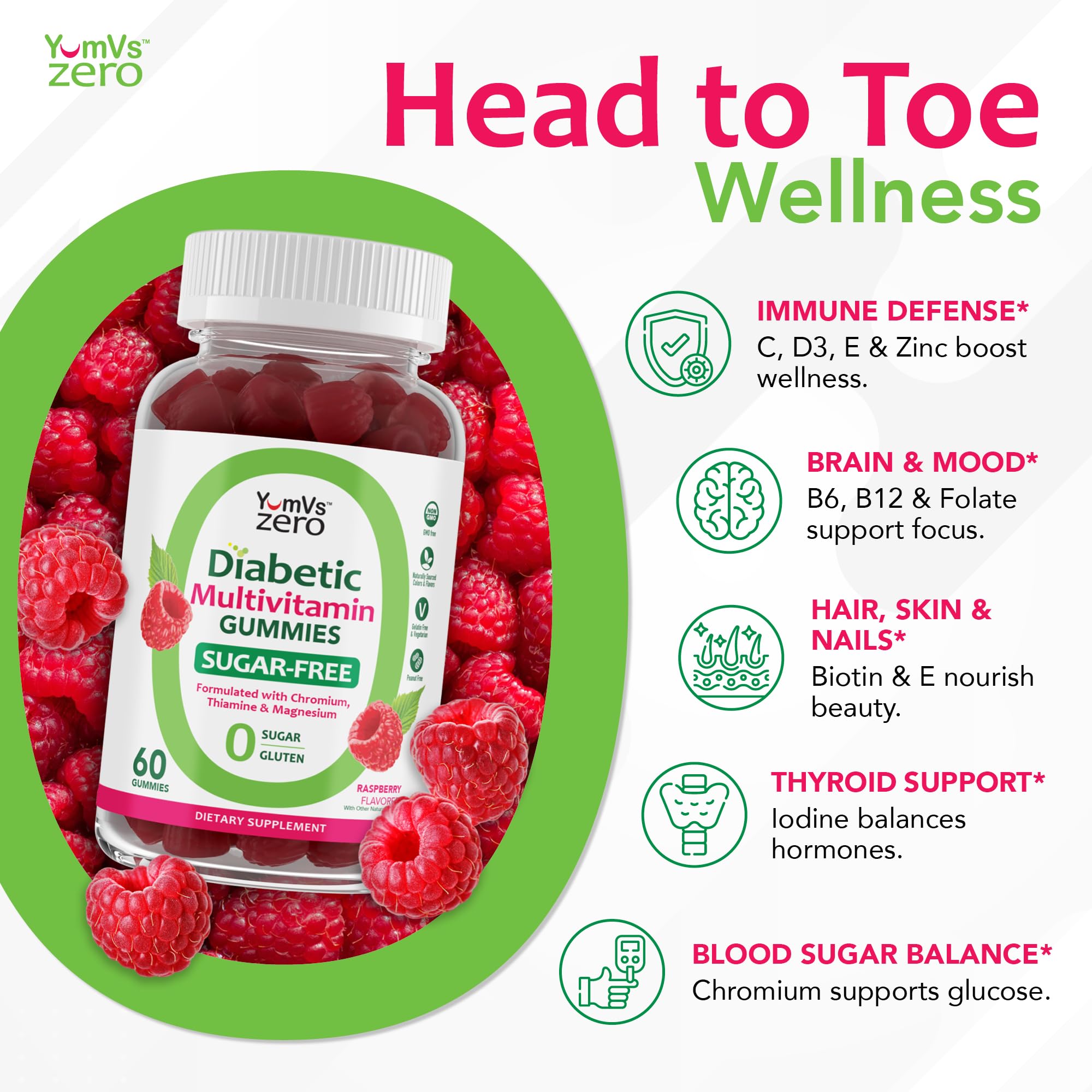YUM-V'S zero-sugar gummies packaging emphasizes the sugar-free option.