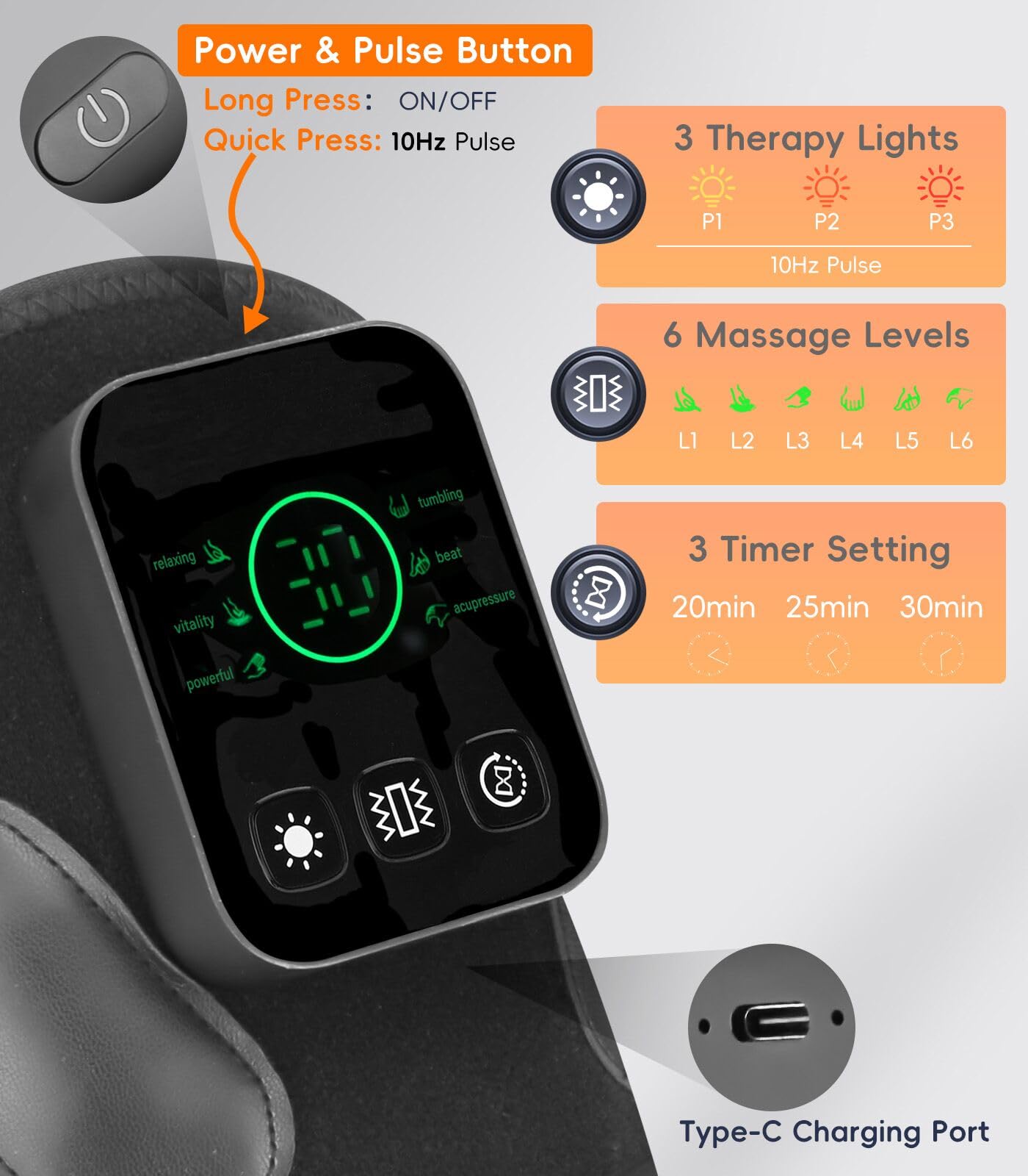 YUQBLITTY 360-degree knee massage mechanism close-up delivers full coverage.