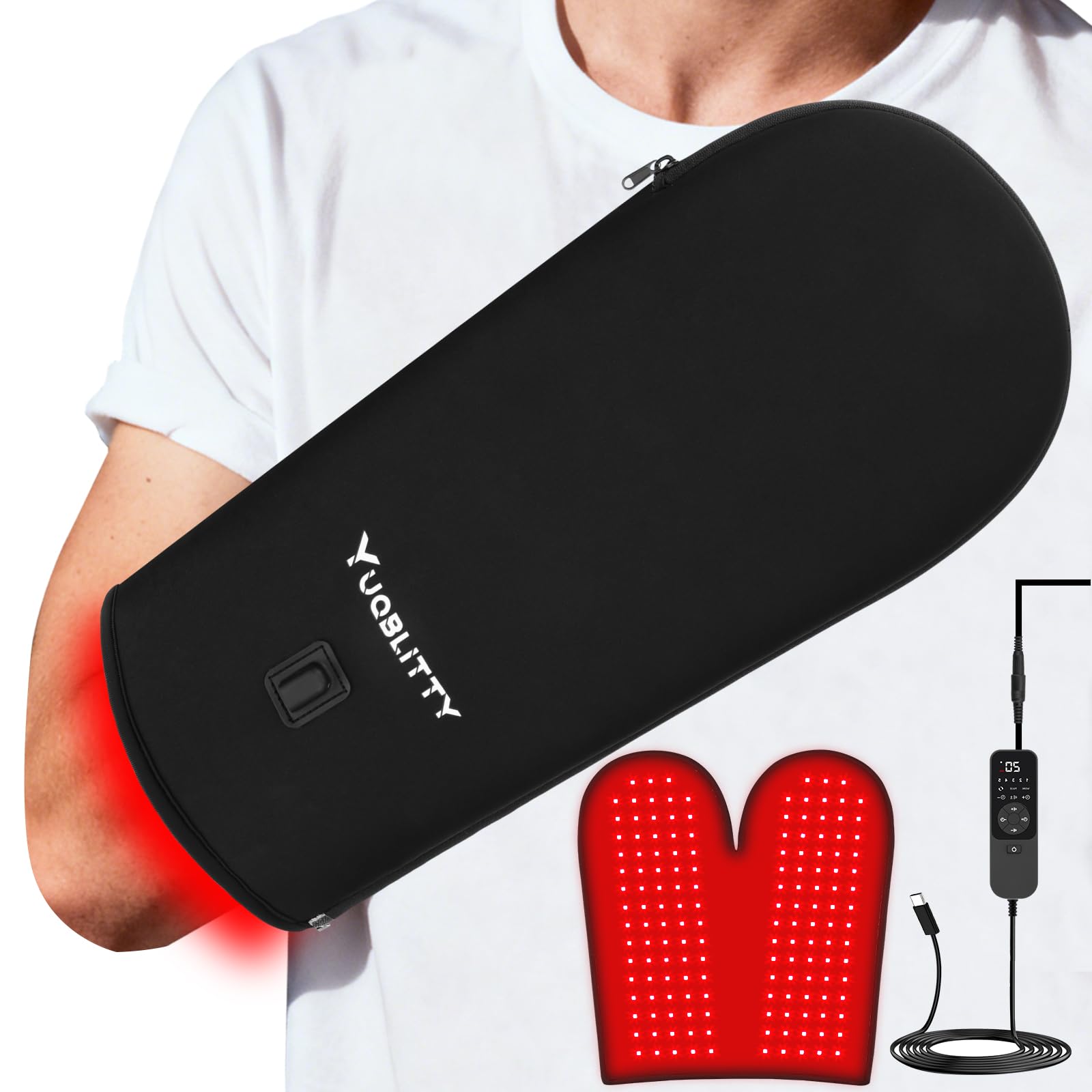 YUQBLITTY oversized red light gloves cover palm to forearm for targeted warmth