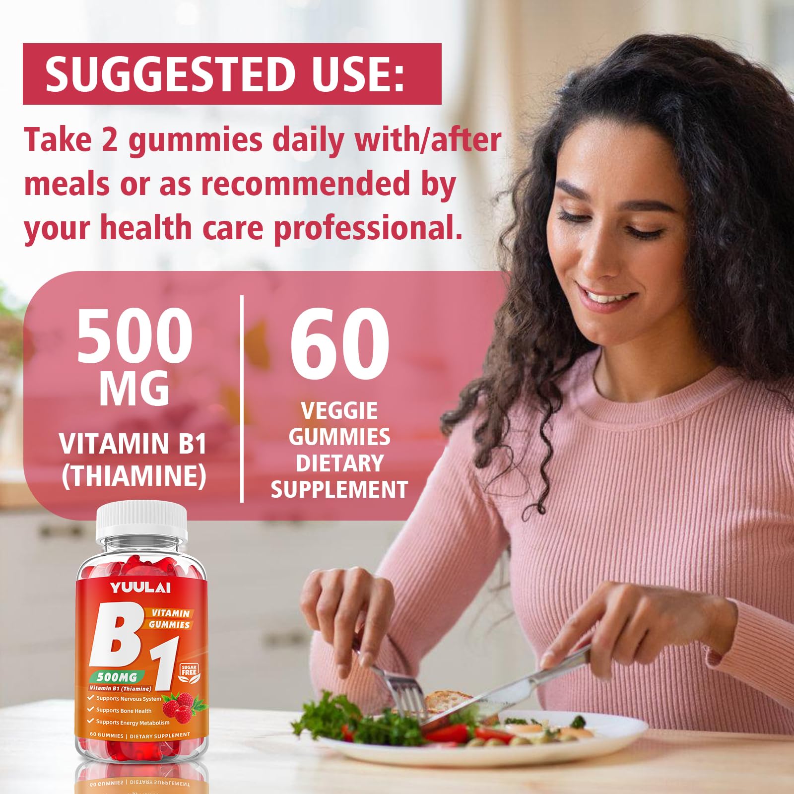 YUULAI B1 Gummies label highlights non GMO vegan and gluten free