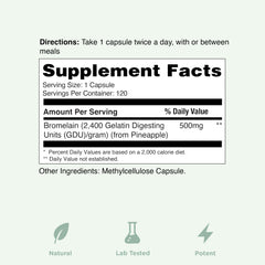 Yuve Bromelain third-party test seal on bottle communicates safety.