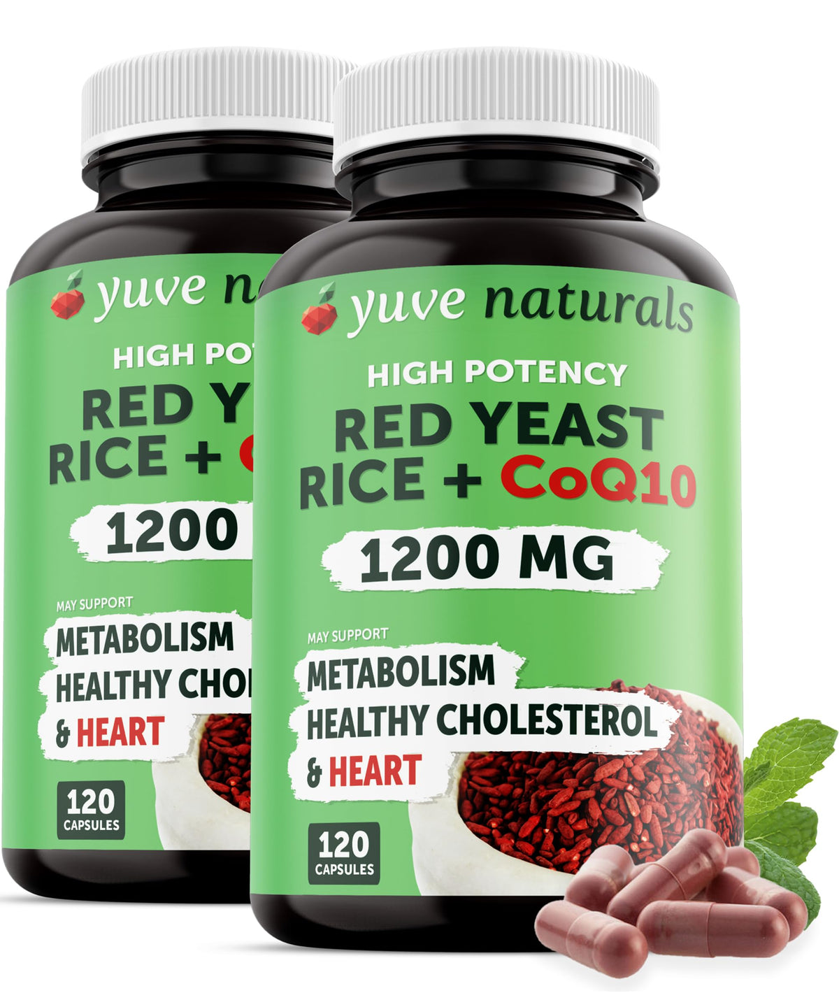 Yuve red yeast rice 1200mg bottle with CoQ10 for daily supplementation