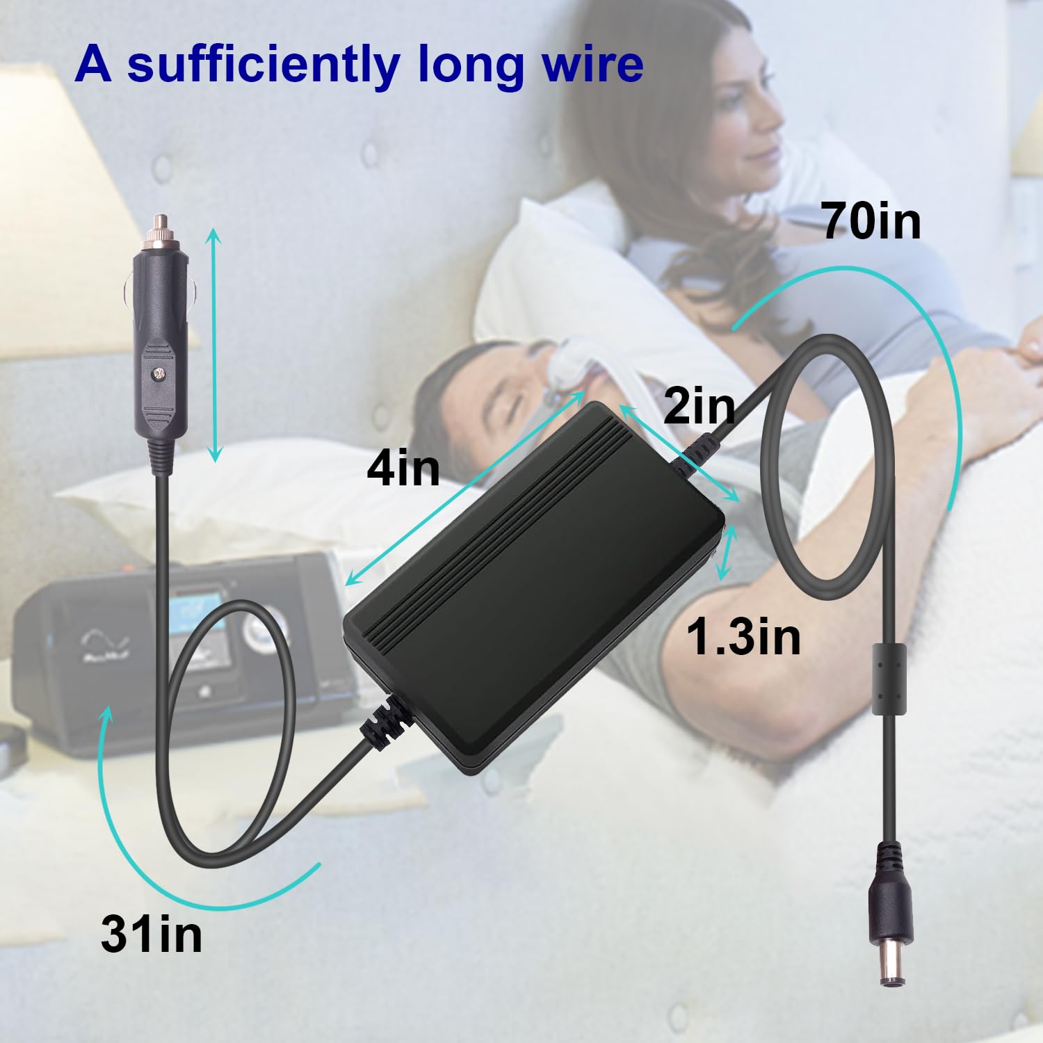YXQZH DC adapter delivers up to 90W to keep CPAP running through the journey.