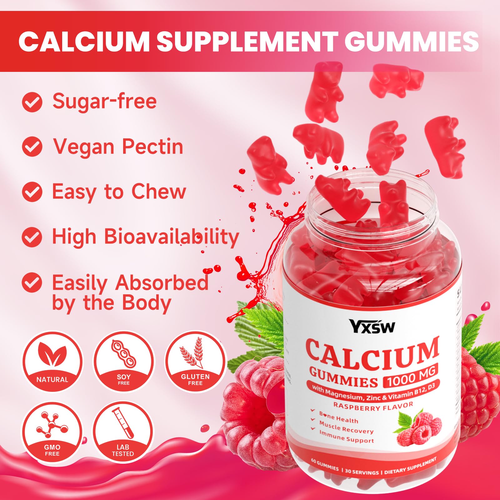 YXSW Calcium Gummies kid-friendly sugarfree option for calcium intake.