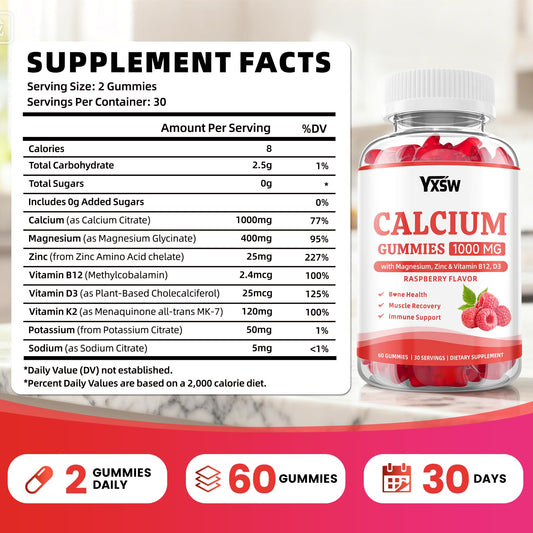 YXSW Calcium Gummies raspberry gummy close-up for immune support.