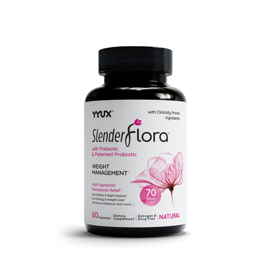 YYUX SlenderFlora bottle front with 70B CFU for menopause support.
