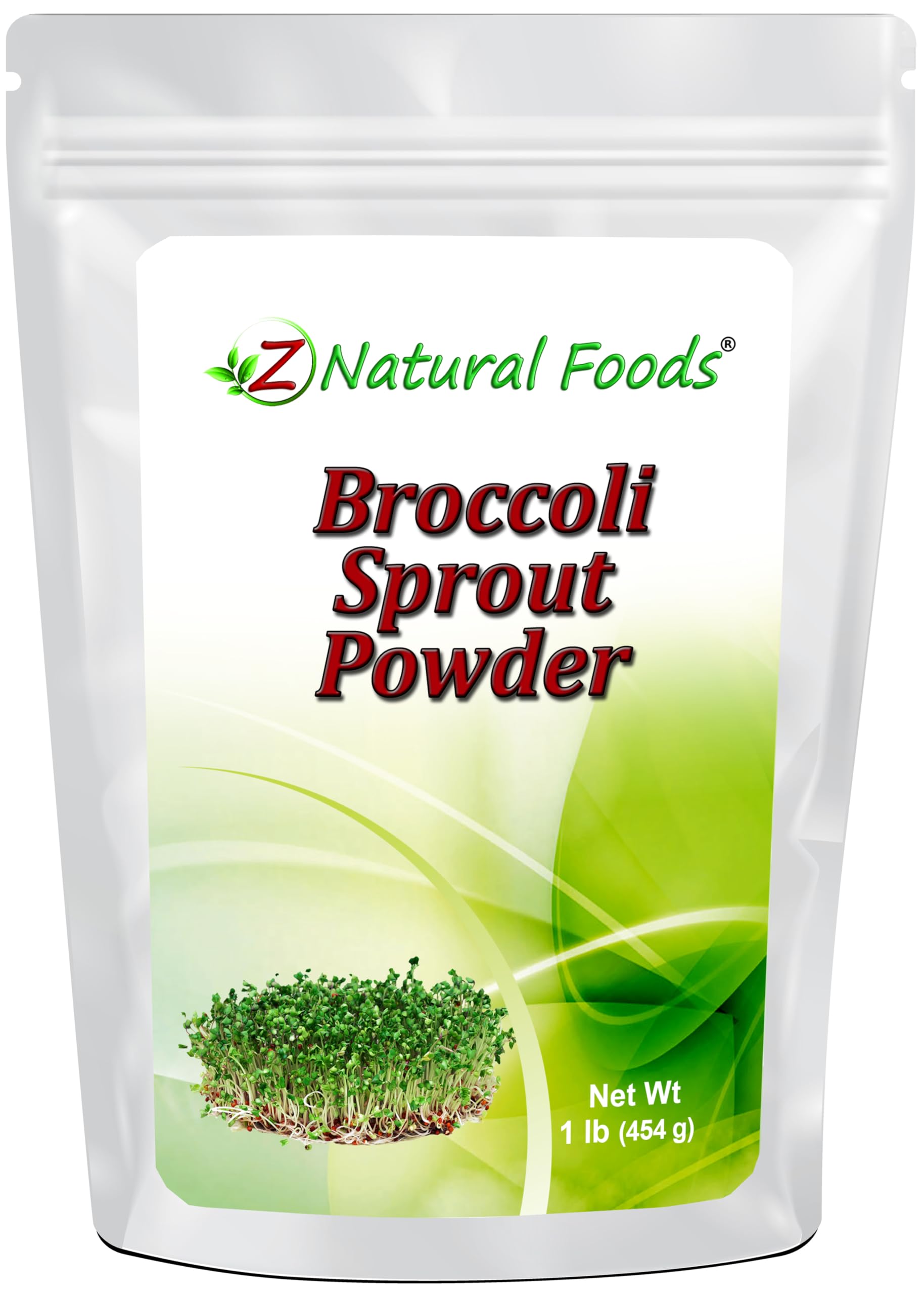 Z Natural Foods broccoli sprout powder bottle highlights antioxidants for daily support