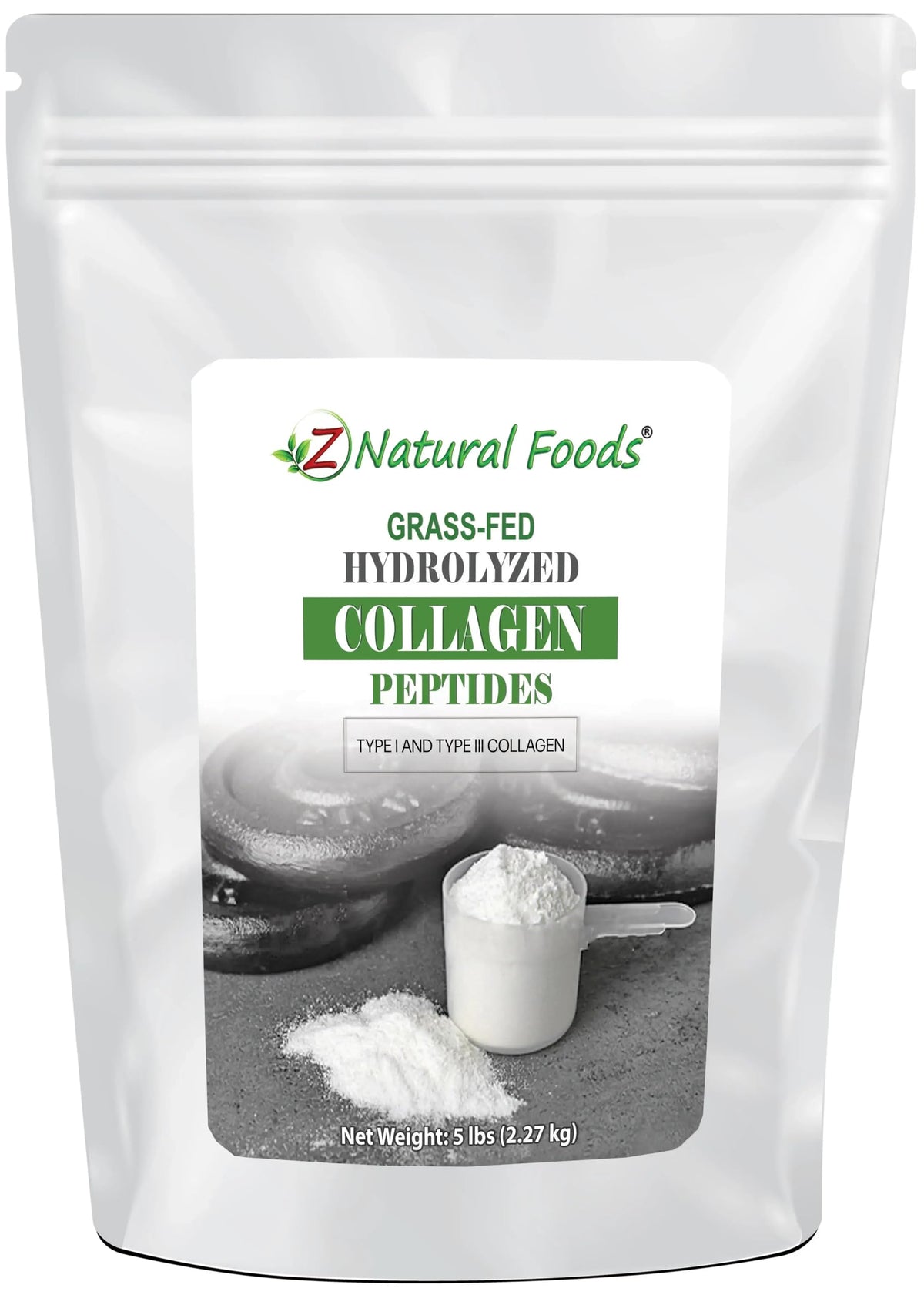 Z Natural Foods collagen peptides powder bottle, premium supplement for daily skincare and joint care.