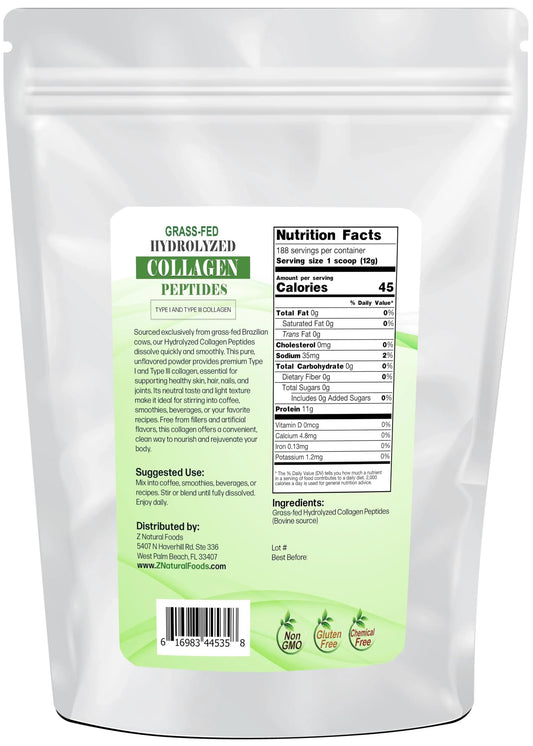 Z Natural Foods collagen peptides powder dissolving in liquid for smooth mixing and quick use.