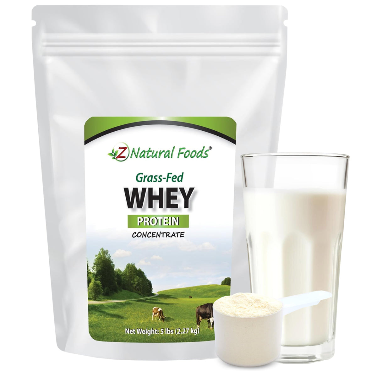 Z Natural Foods grass-fed whey protein canister front view for pure protein