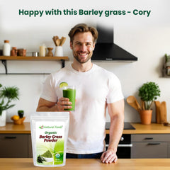 Z Natural Foods Organic Barley Grass Powder label emphasizing organic and vegan status