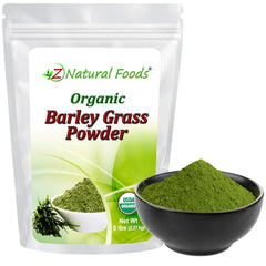 Z Natural Foods Organic Barley Grass Powder packshot highlighting organic greens for daily nourishment