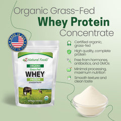 Z Natural Foods Organic Grass-Fed Whey protein scoop ready for smoothies and recipes.