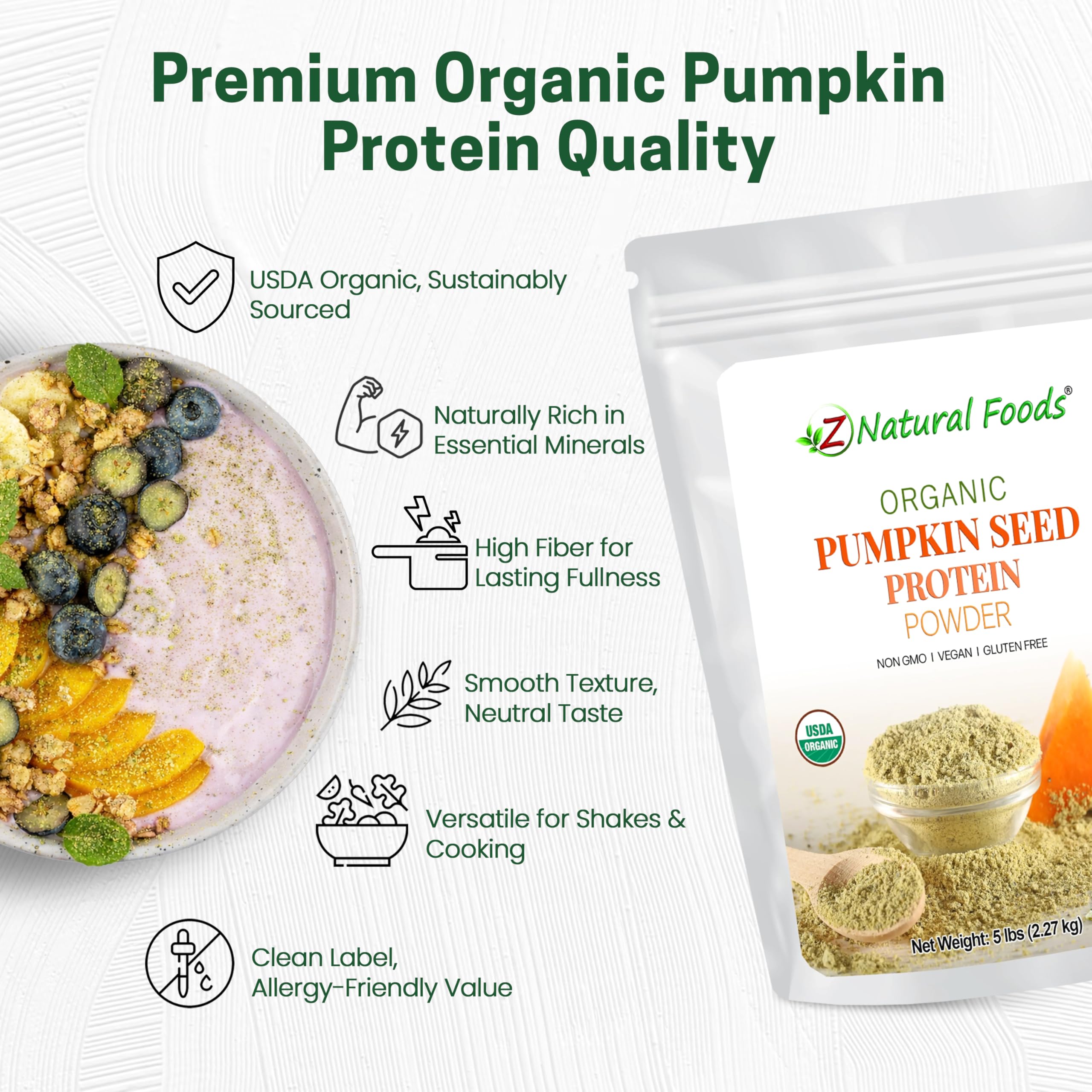 Z Natural Foods pumpkin seed protein powder being added to baking batter