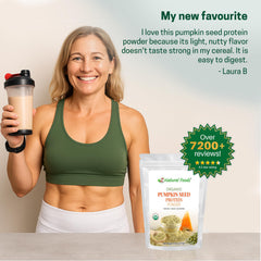 Z Natural Foods pumpkin seed protein powder with scoop and label close-up